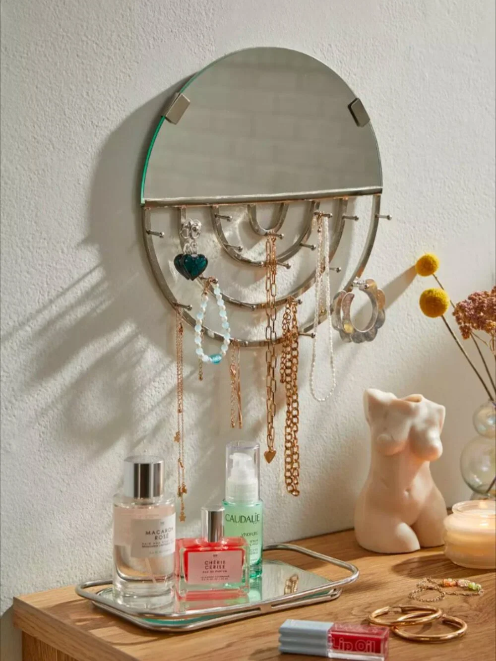 Urban Outfitters Aimee Jewelry Storage Hanging Mirror Gold Tone Bohemian Boho